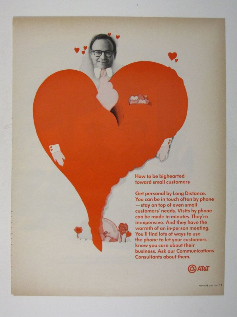Print Ad AT&T Long Distance Heart Design Customer Service Advertisement Phone